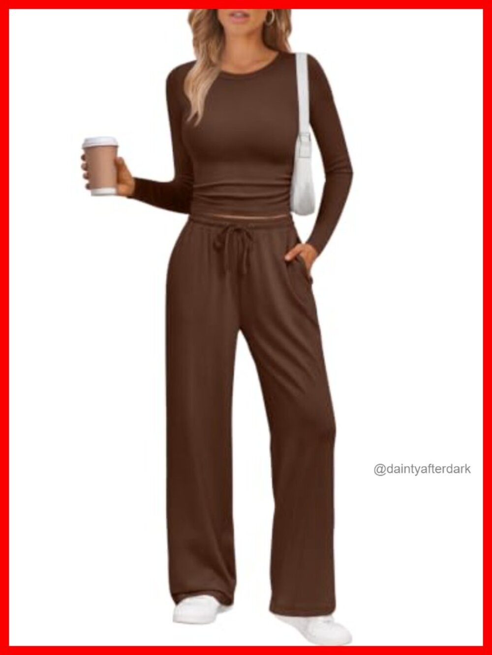 2 Piece Lounge Set Long Sleeve Wide Leg Pants Rayon Spandex Sweatsuit